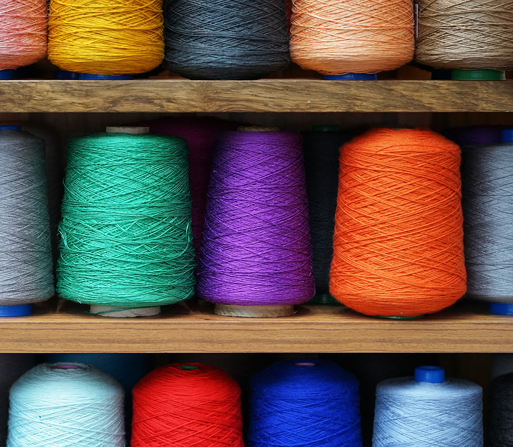 colorful yarn spools